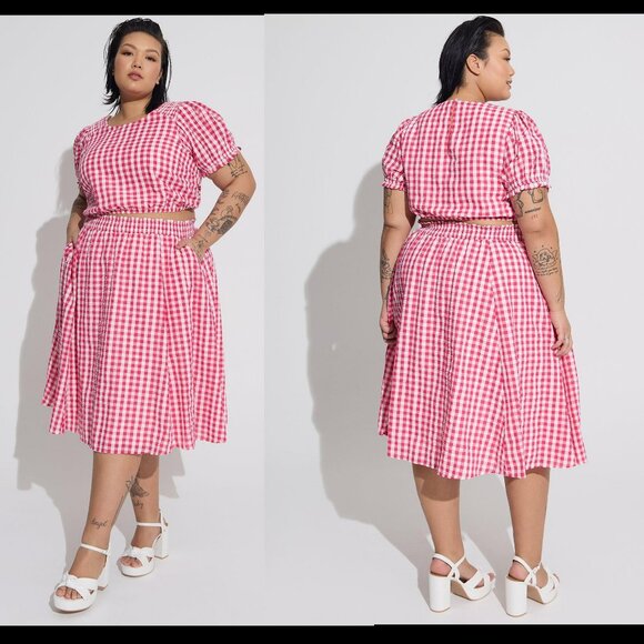 NWT Torrid Pink Midi Seersucker Smocked Skirt Set Sz 1X - Picture 1 of 17